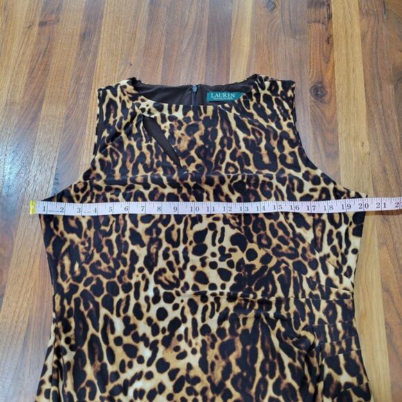 Lauren Ralph Lauren Leopard Print Jersey Knit Rouched Side Slit Neckline Size 16 - Picture 9 of 14